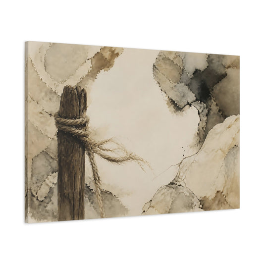 Main Mockup. Frayed Rope On Weathered Post shown as canvas print