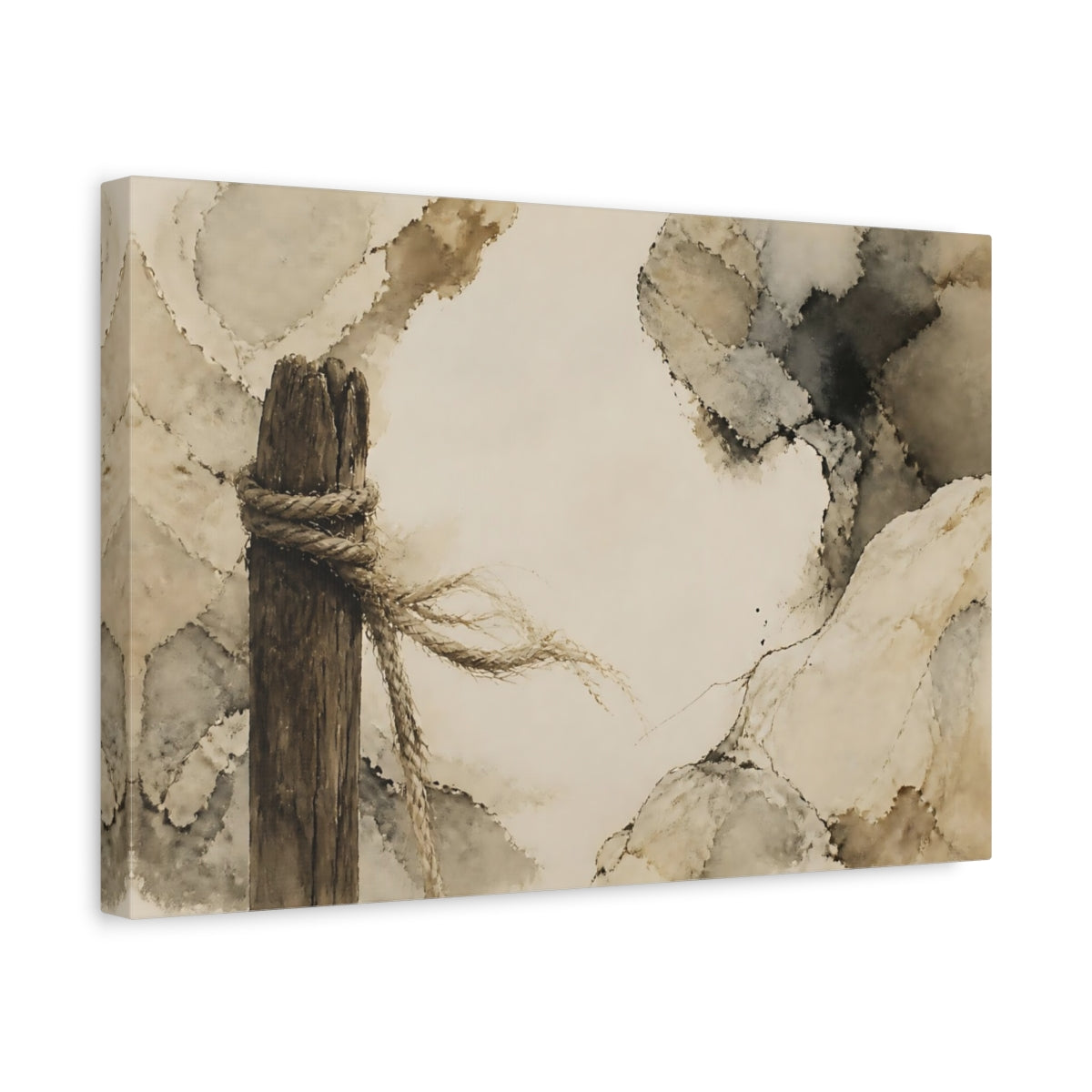 Side Mockup 4. Frayed Rope On Weathered Post shown as canvas print