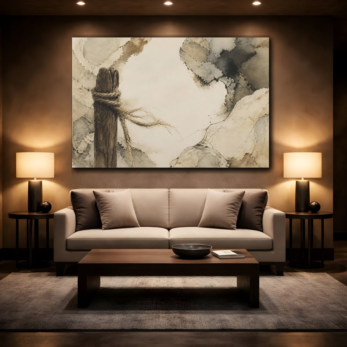 Mockup 2. Frayed Rope On Weathered Post shown as canvas print