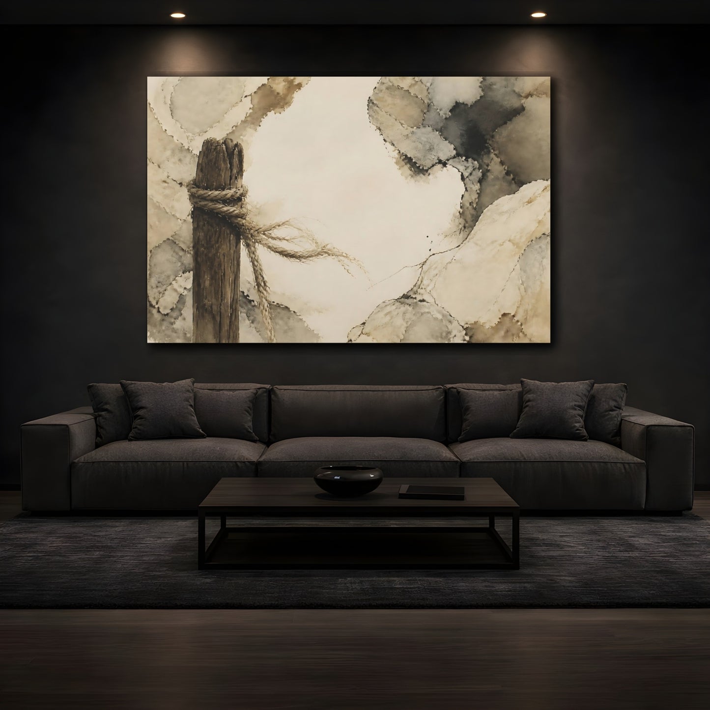 Mockup 3. Frayed Rope On Weathered Post shown as canvas print