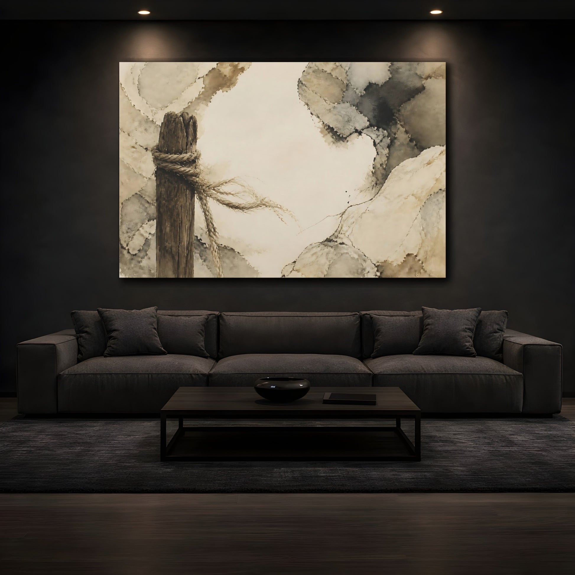 Mockup 3. Frayed Rope On Weathered Post shown as canvas print