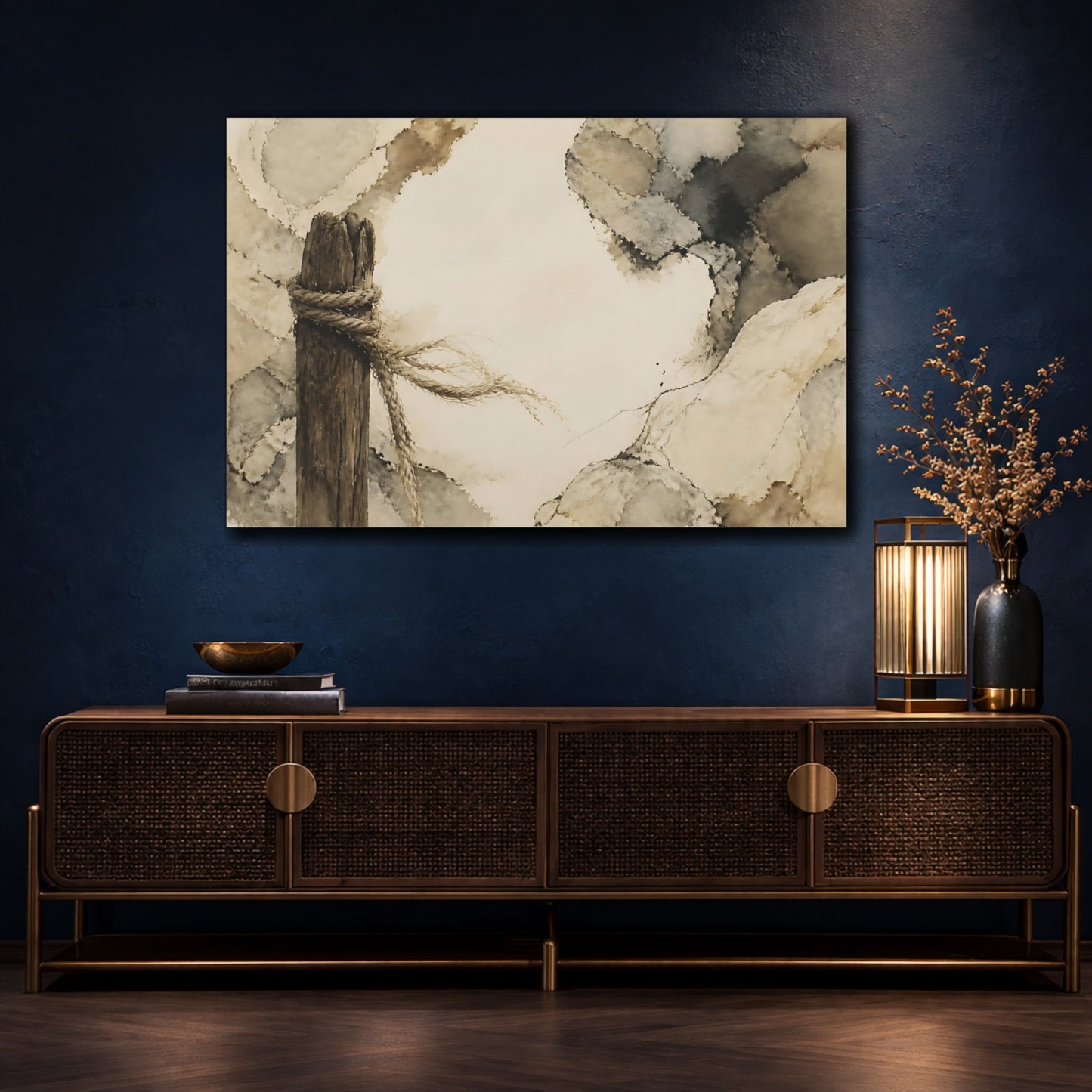 Mockup 4. Frayed Rope On Weathered Post shown as canvas print