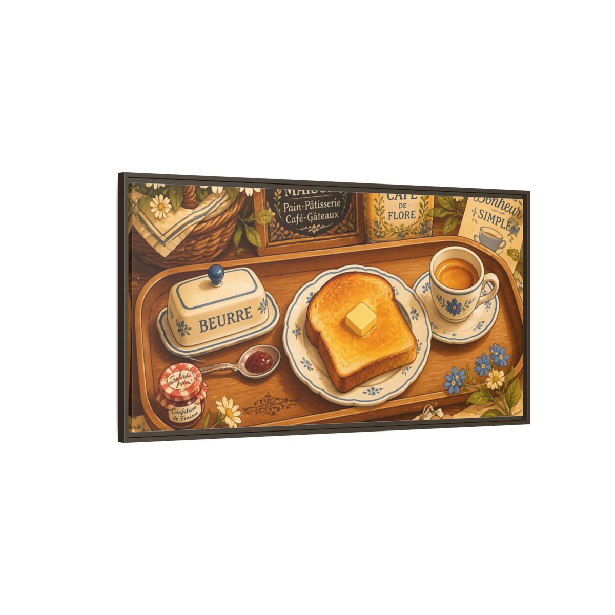 Side Mockup 4. French Breakfast Tray shown as framed canvas print