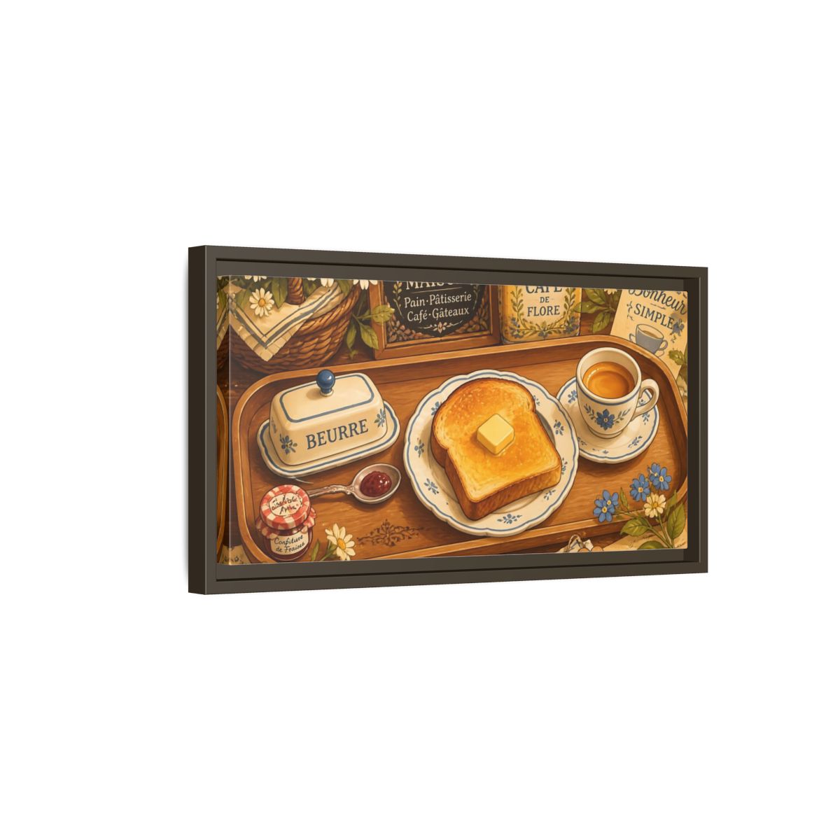 Side Mockup 7. French Breakfast Tray shown as framed canvas print