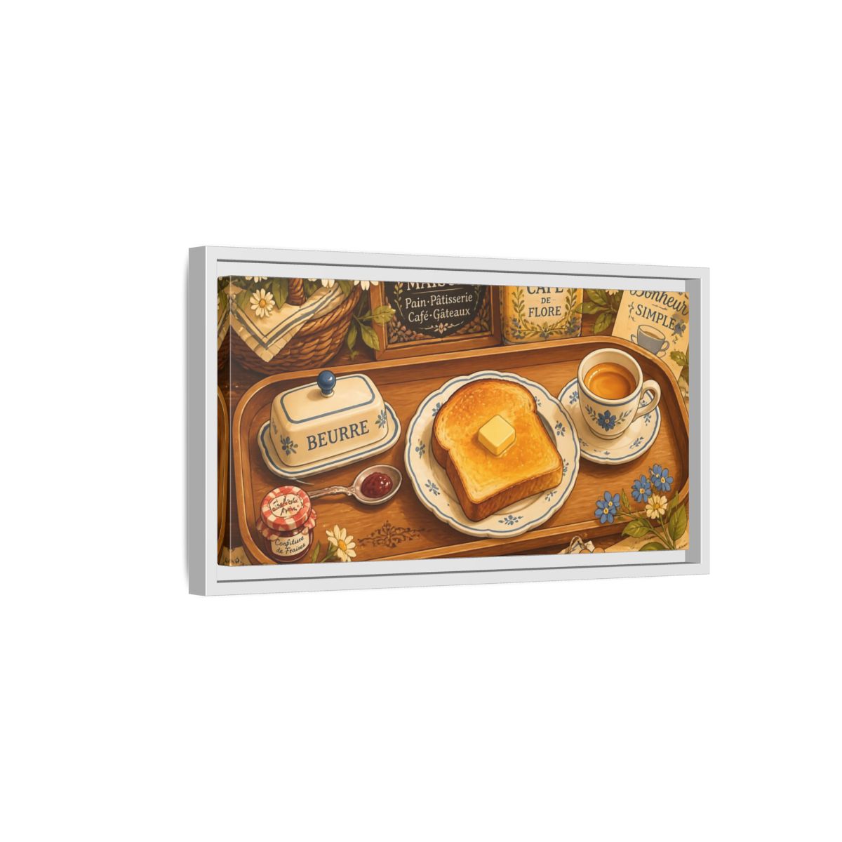 Side Mockup 6. French Breakfast Tray shown as framed canvas print