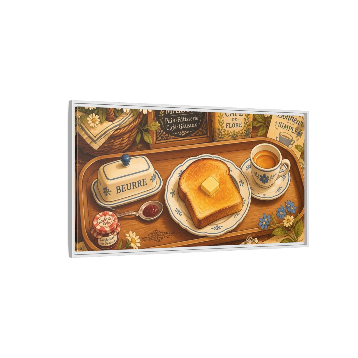 Side Mockup 3. French Breakfast Tray shown as framed canvas print