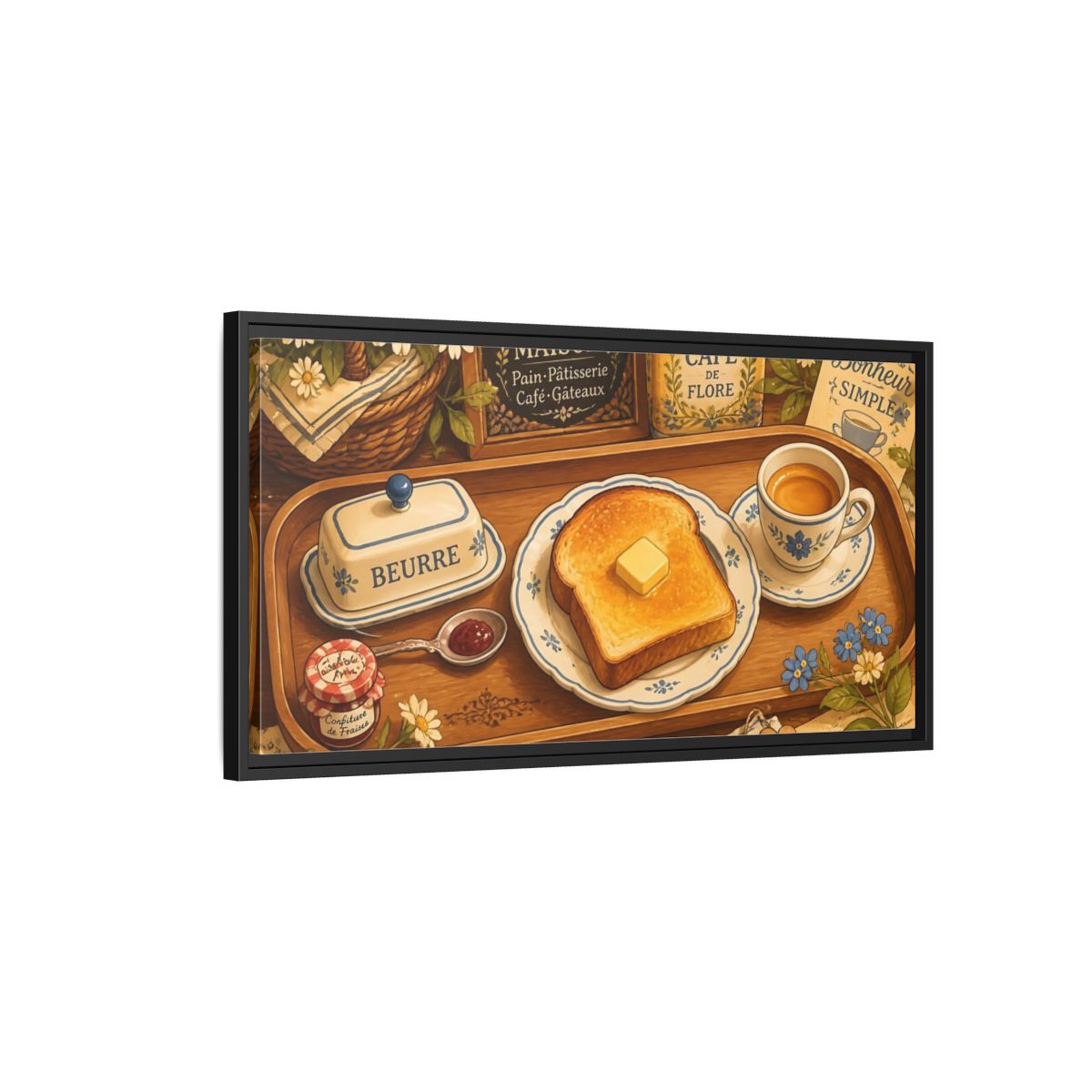 Side Mockup 2. French Breakfast Tray shown as framed canvas print