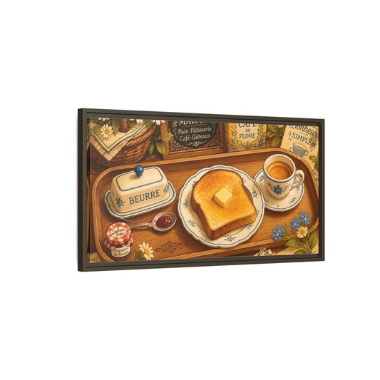 Main Mockup. French Breakfast Tray shown as framed canvas print