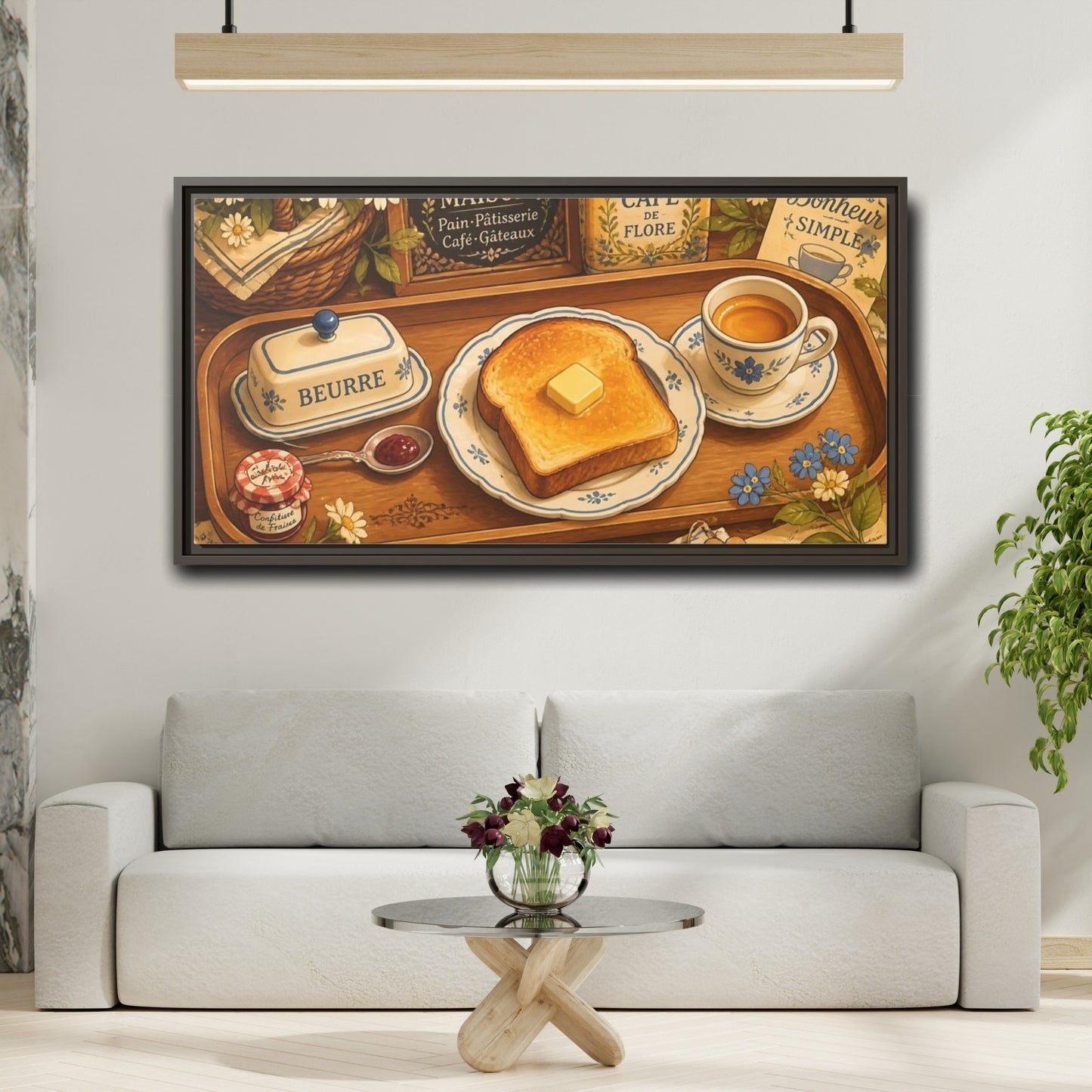 Mockup 2. French Breakfast Tray shown as framed canvas print