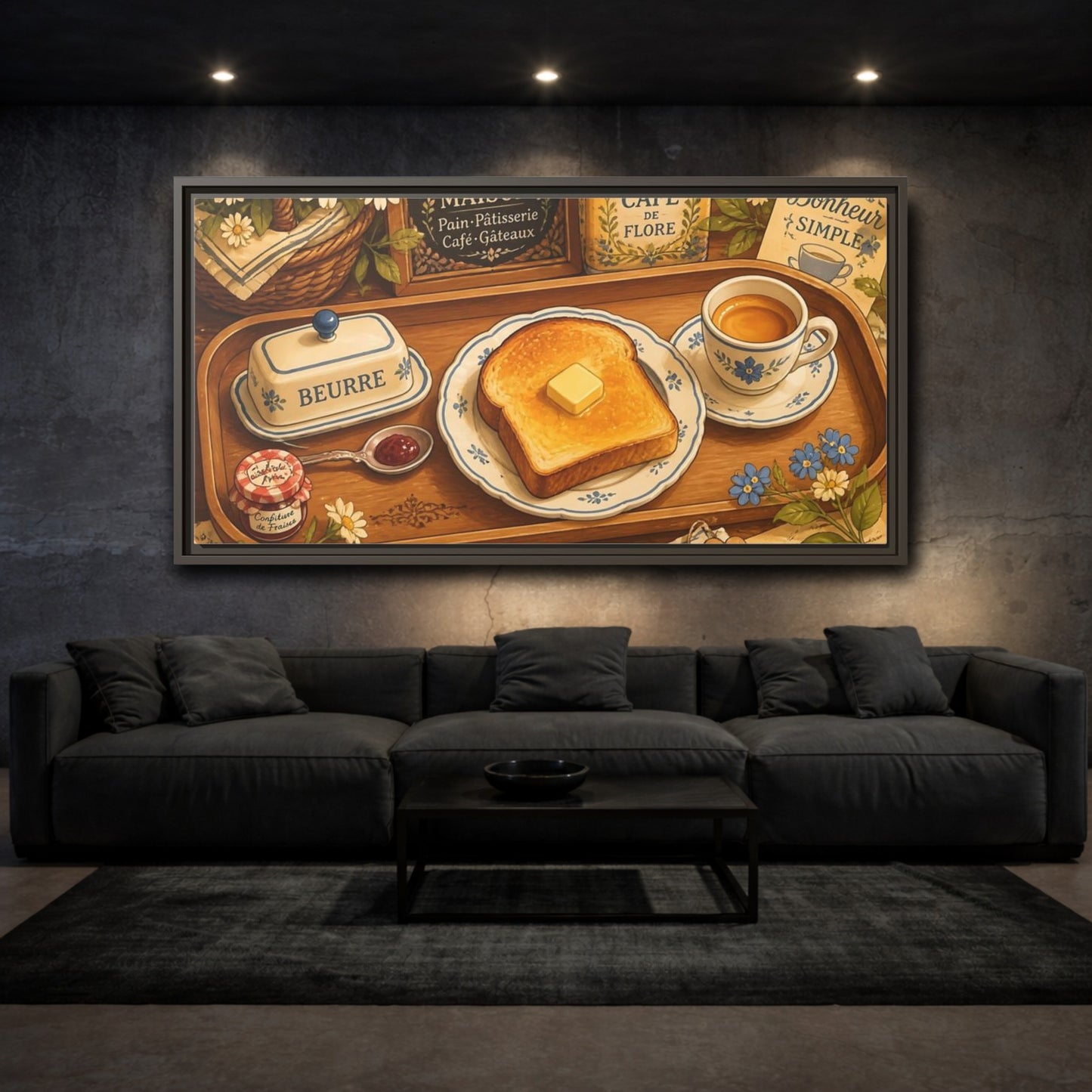 Mockup 3. French Breakfast Tray shown as framed canvas print
