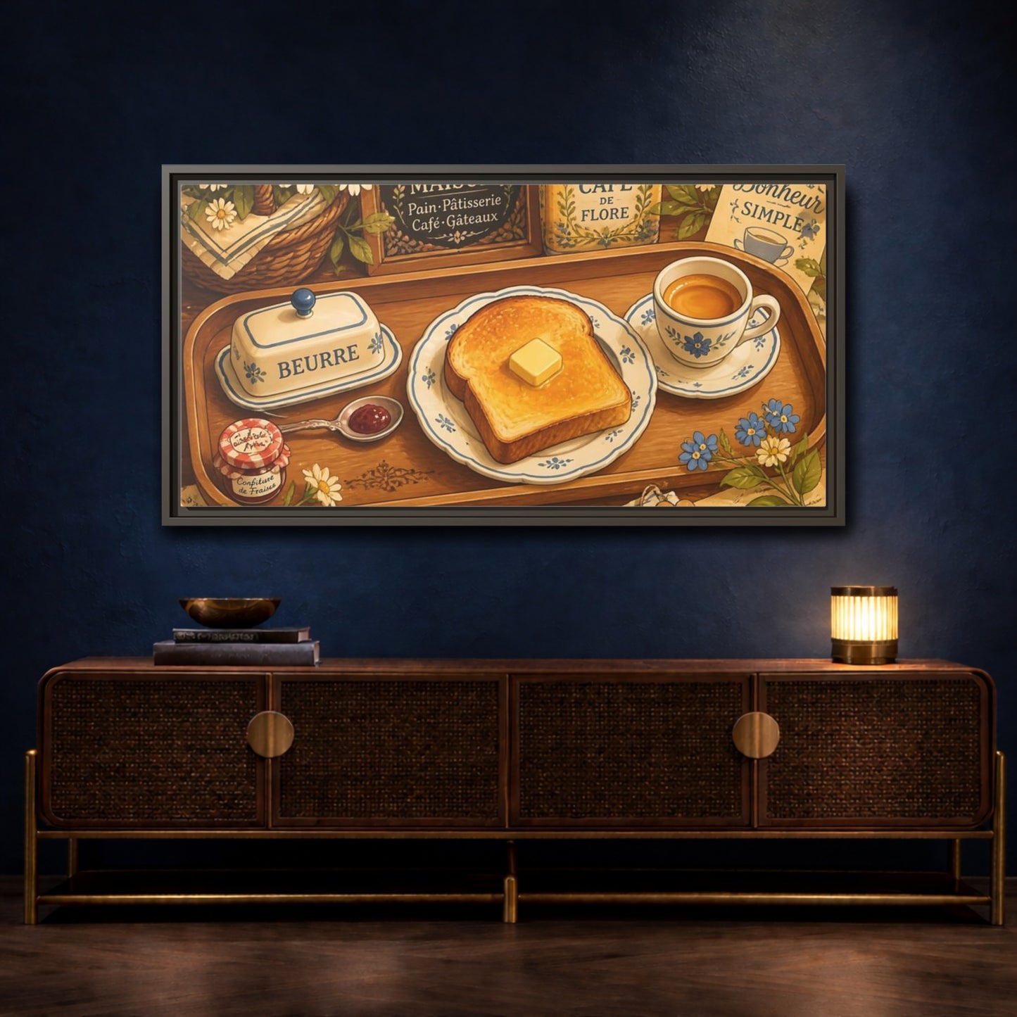 Mockup 4. French Breakfast Tray shown as framed canvas print