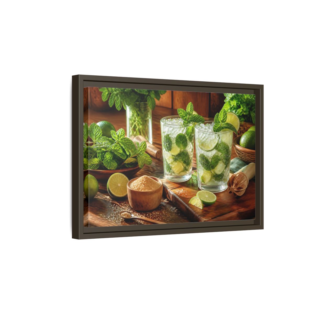 Side Mockup 5. Fresh Mojito Pair shown as framed canvas print