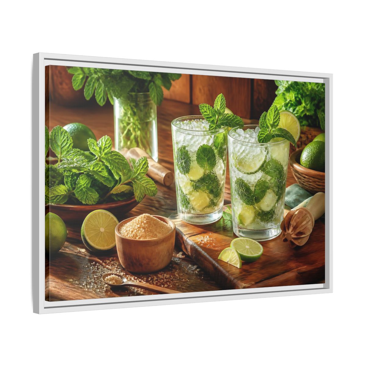 Side Mockup 10. Fresh Mojito Pair shown as framed canvas print