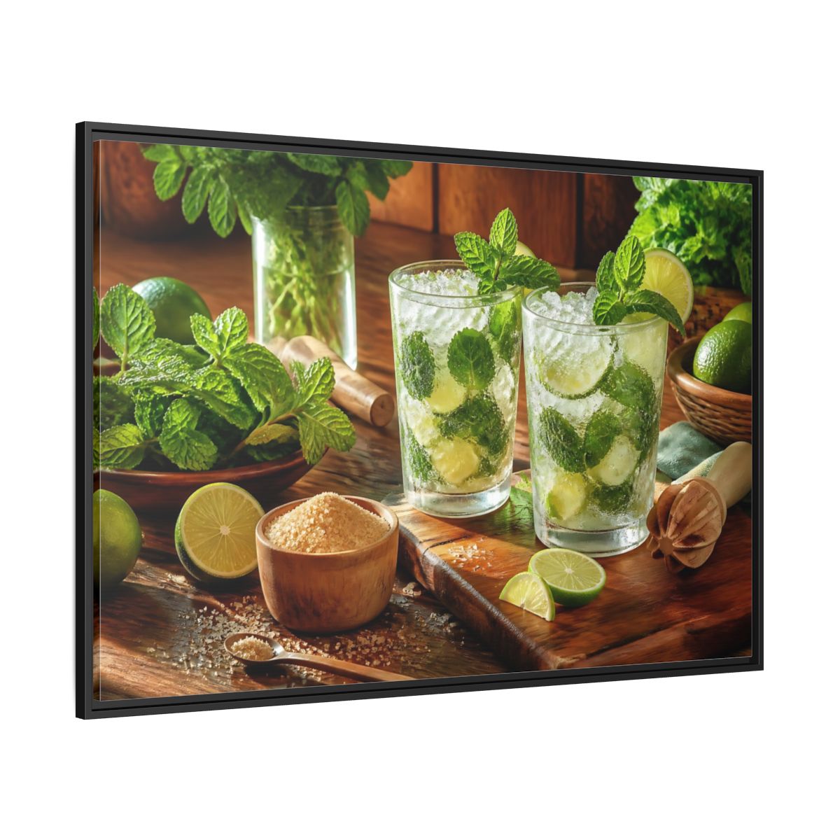 Side Mockup 12. Fresh Mojito Pair shown as framed canvas print