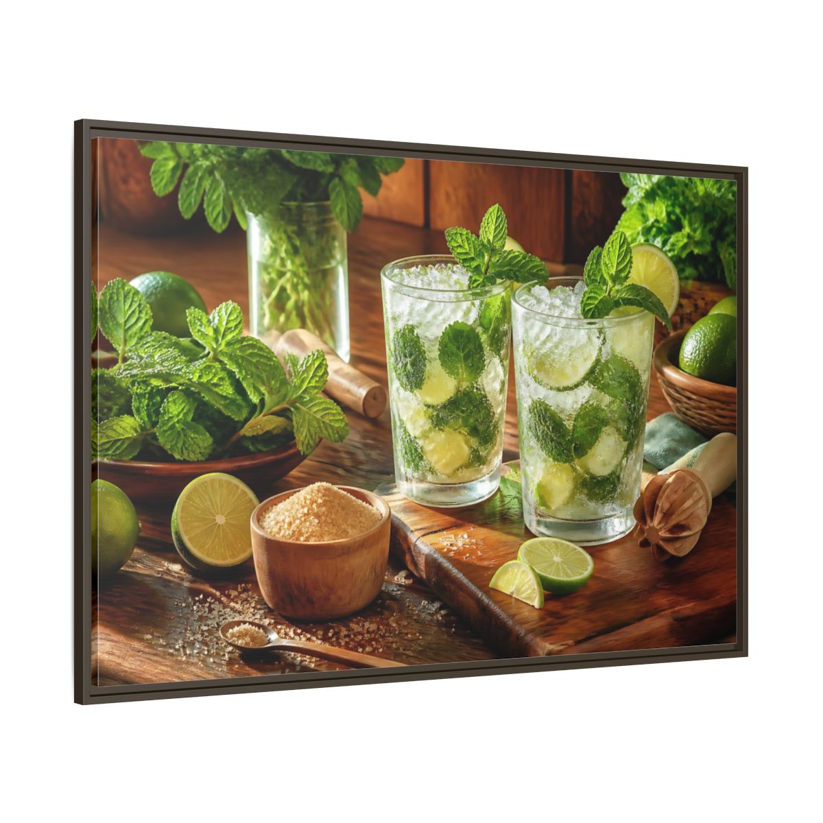 Side Mockup 8. Fresh Mojito Pair shown as framed canvas print