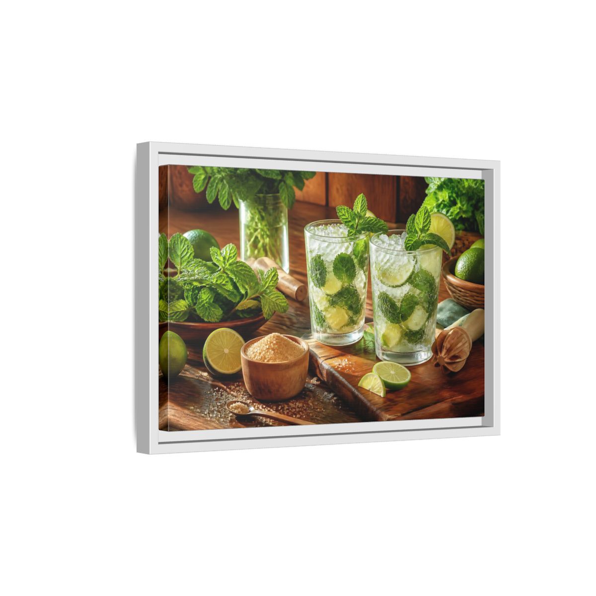Side Mockup 4. Fresh Mojito Pair shown as framed canvas print