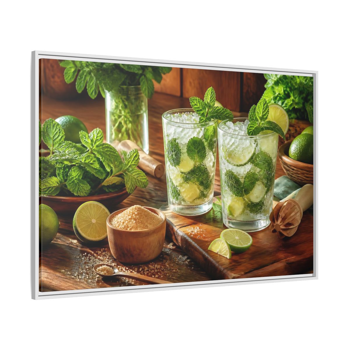 Side Mockup 7. Fresh Mojito Pair shown as framed canvas print