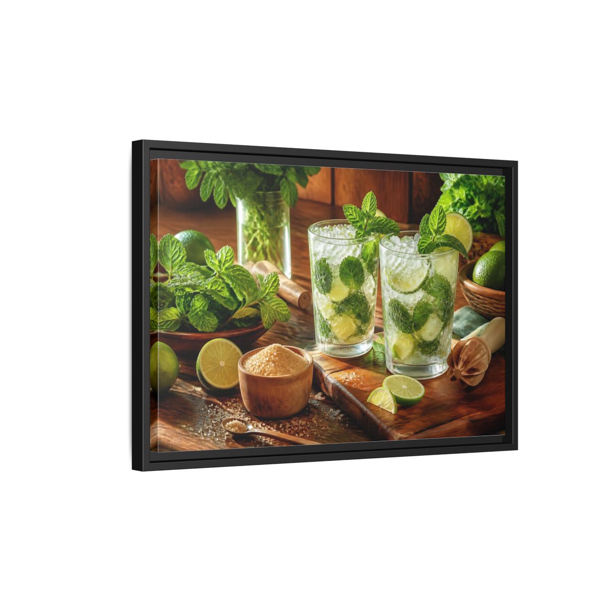 Side Mockup 3. Fresh Mojito Pair shown as framed canvas print