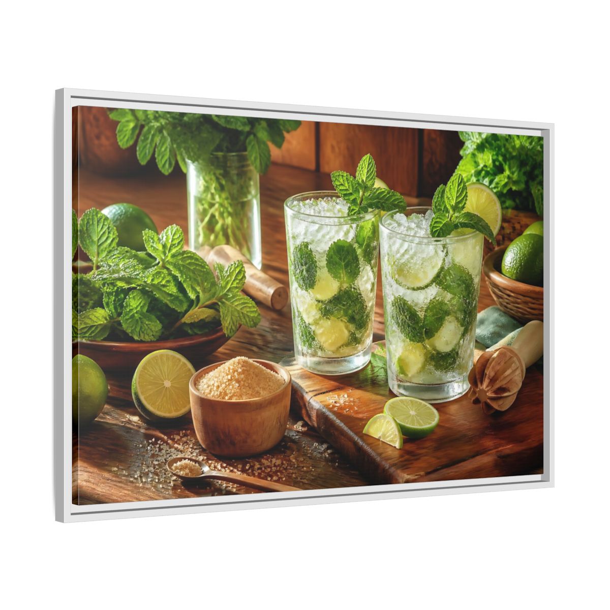 Side Mockup 9. Fresh Mojito Pair shown as framed canvas print