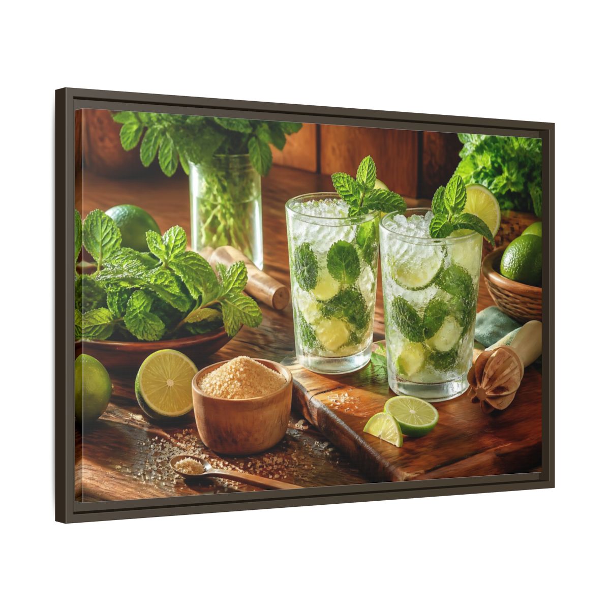 Side Mockup 11. Fresh Mojito Pair shown as framed canvas print