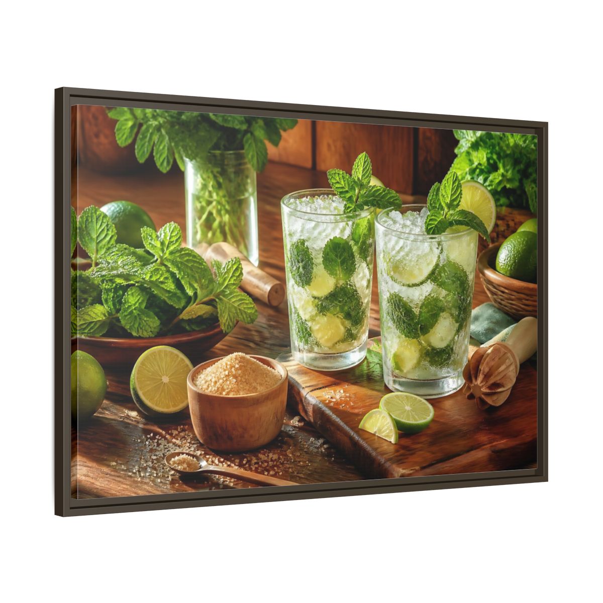 Main Mockup. Fresh Mojito Pair shown as framed canvas print