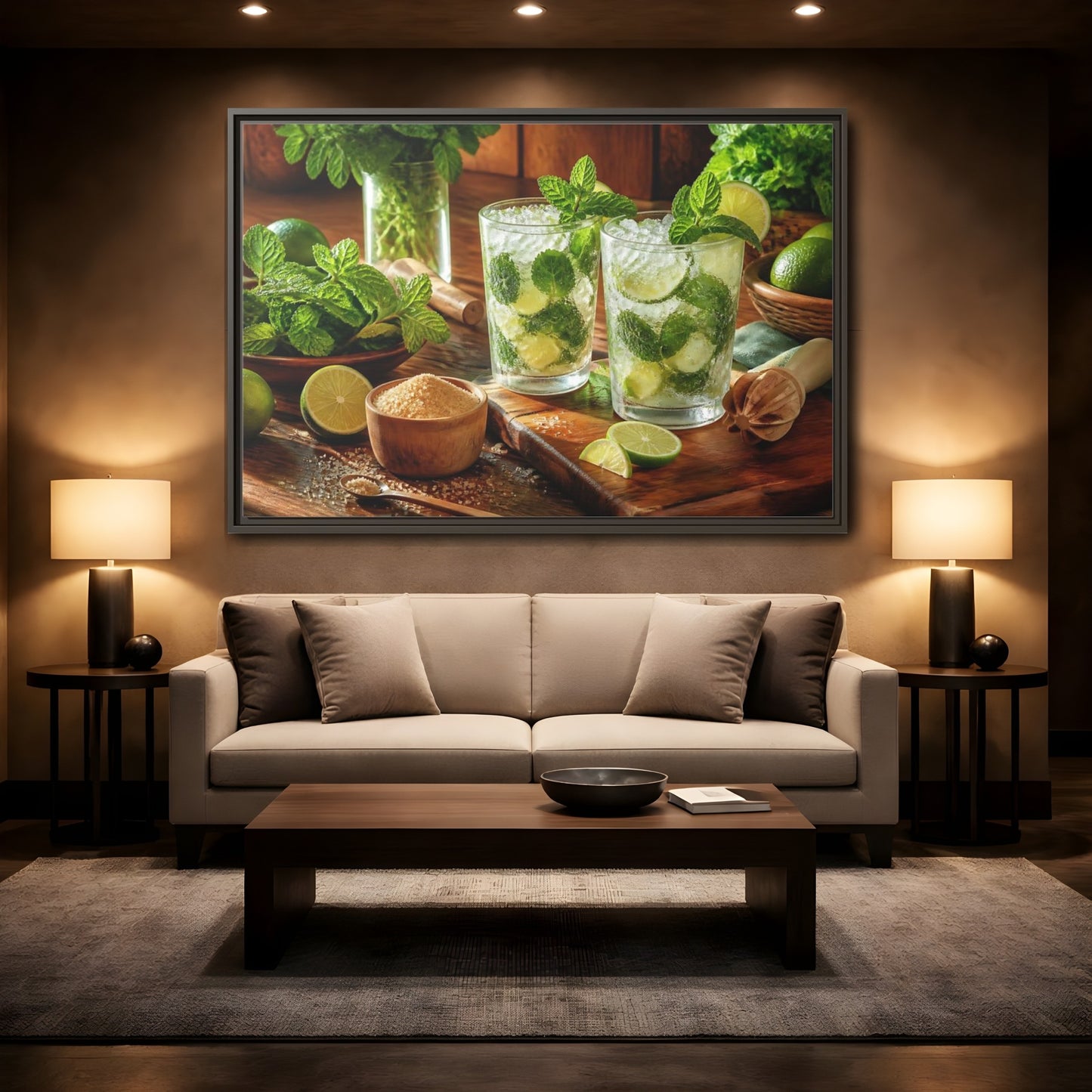 Mockup 2. Fresh Mojito Pair shown as framed canvas print