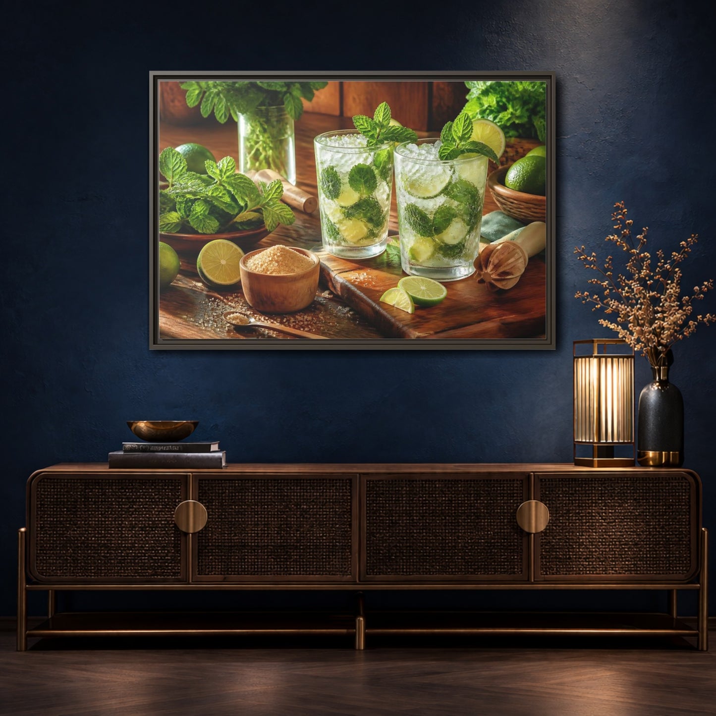 Mockup 4. Fresh Mojito Pair shown as framed canvas print