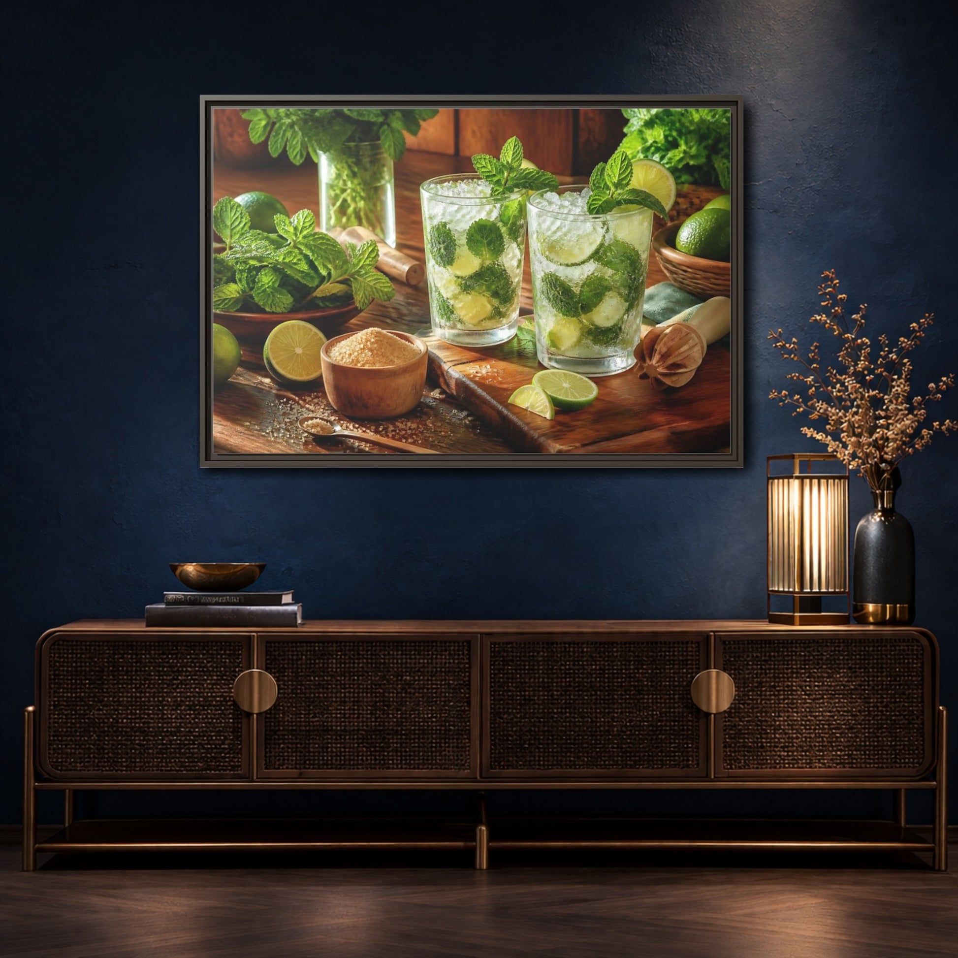 Mockup 4. Fresh Mojito Pair shown as framed canvas print