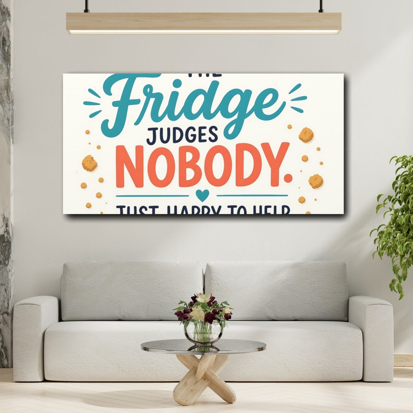 Mockup 2. Fridge Judges Nobody shown as canvas print