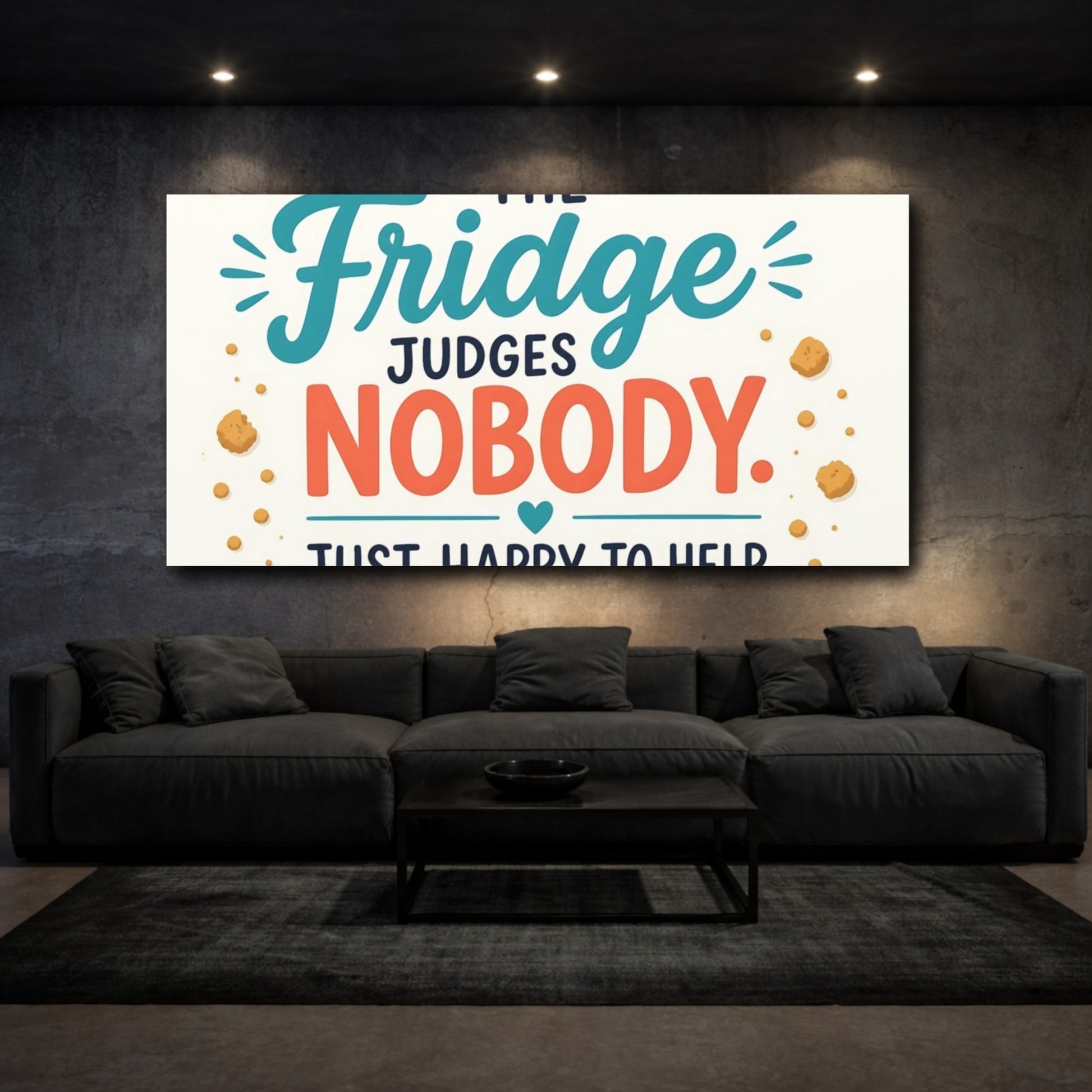 Mockup 3. Fridge Judges Nobody shown as canvas print