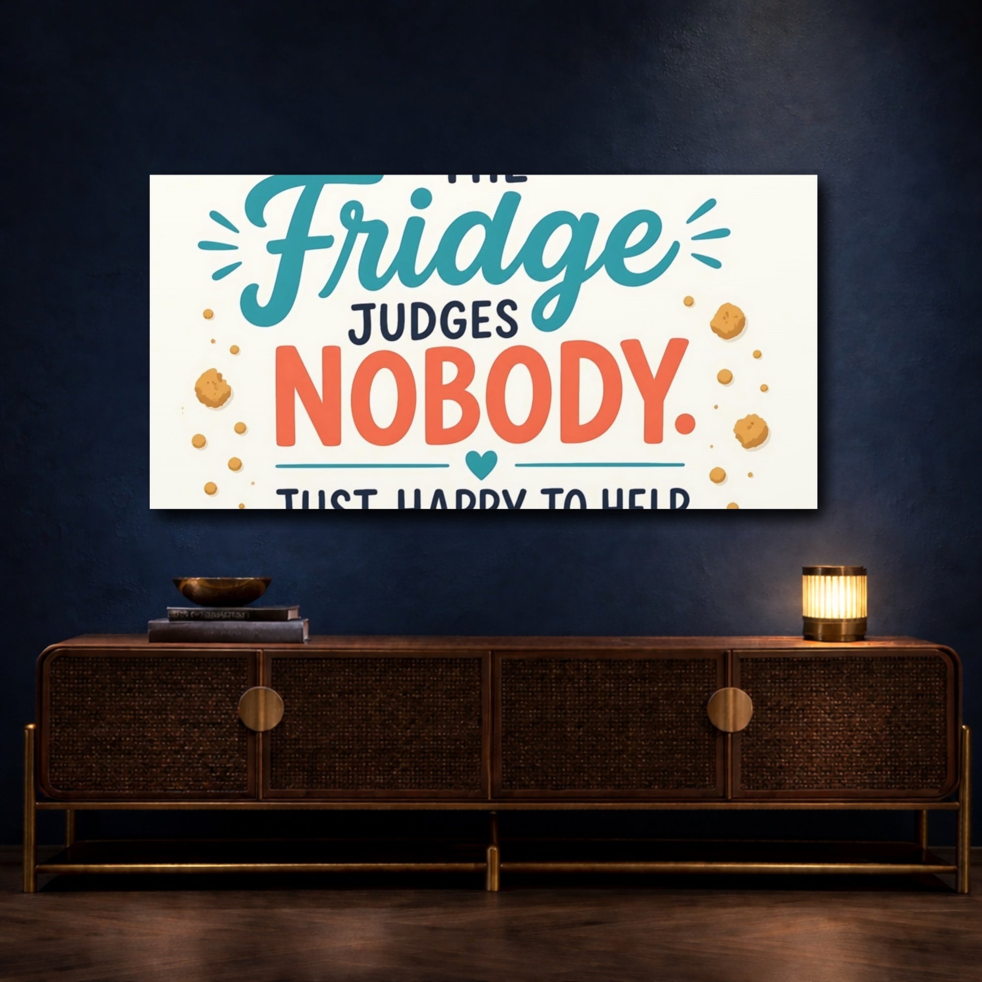Mockup 4. Fridge Judges Nobody shown as canvas print