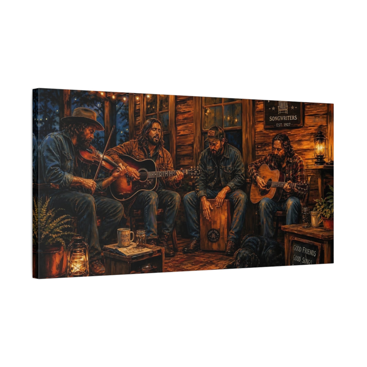 Side Mockup 1. Front Porch Songwriters shown as canvas print