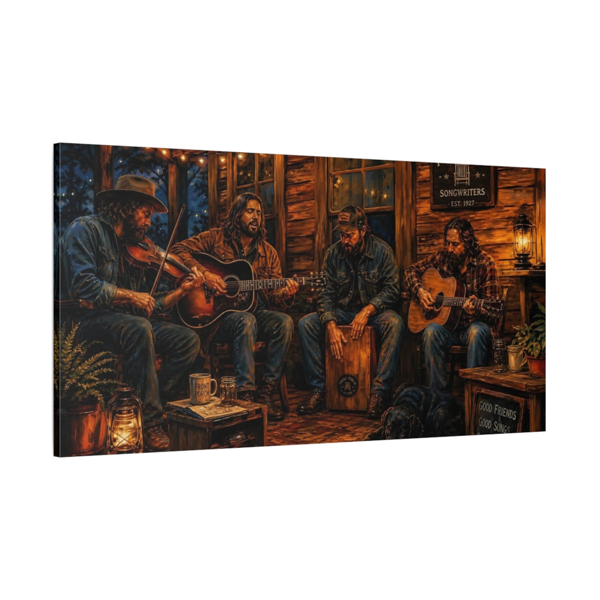 Side Mockup 2. Front Porch Songwriters shown as canvas print
