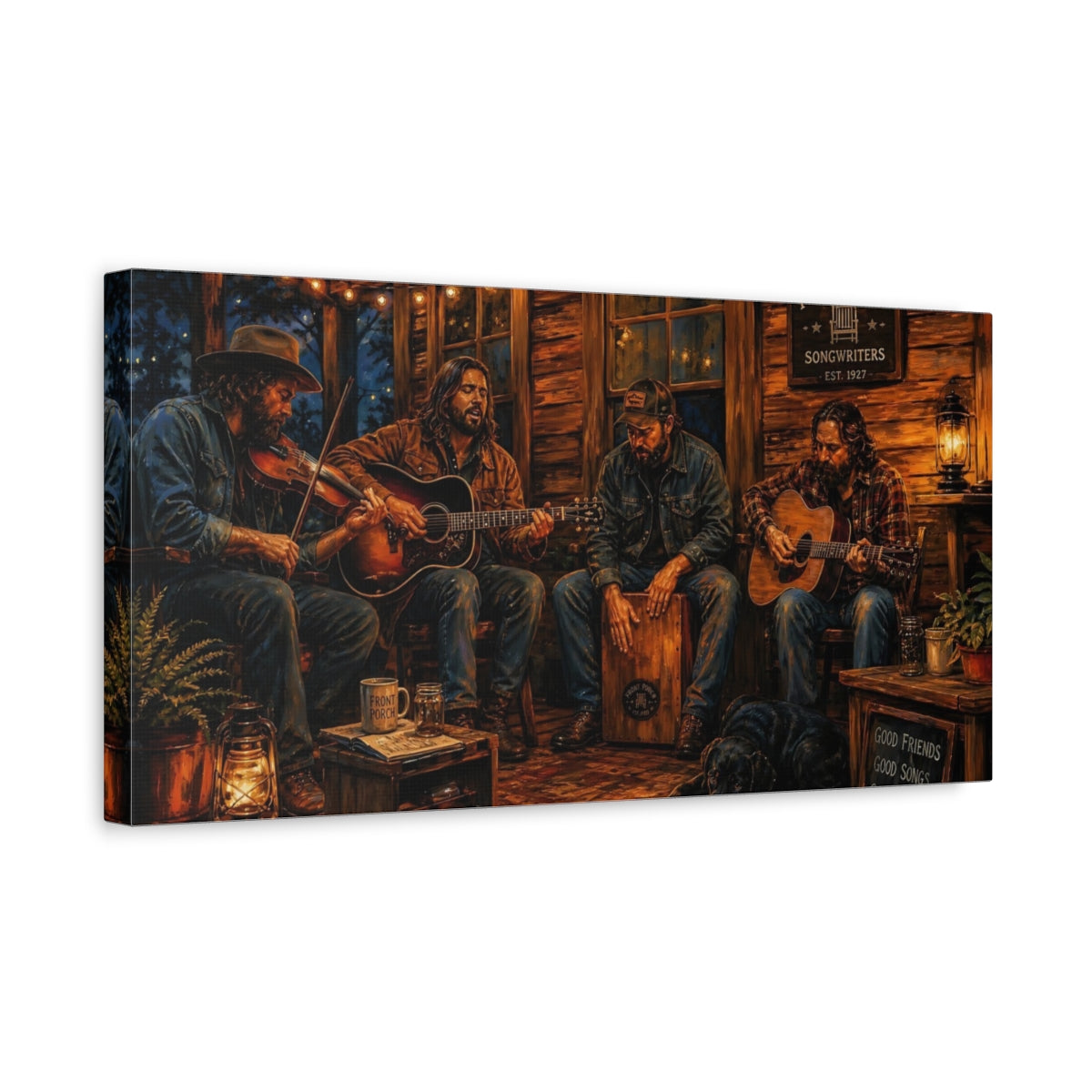 Side Mockup 3. Front Porch Songwriters shown as canvas print