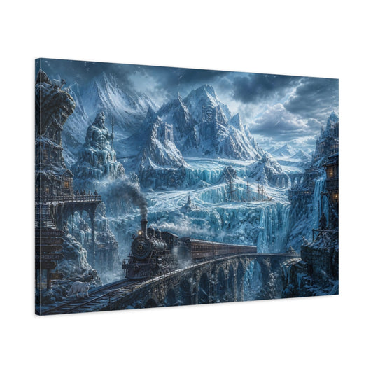 Main Mockup. Frostbound Mountain Express shown as canvas print