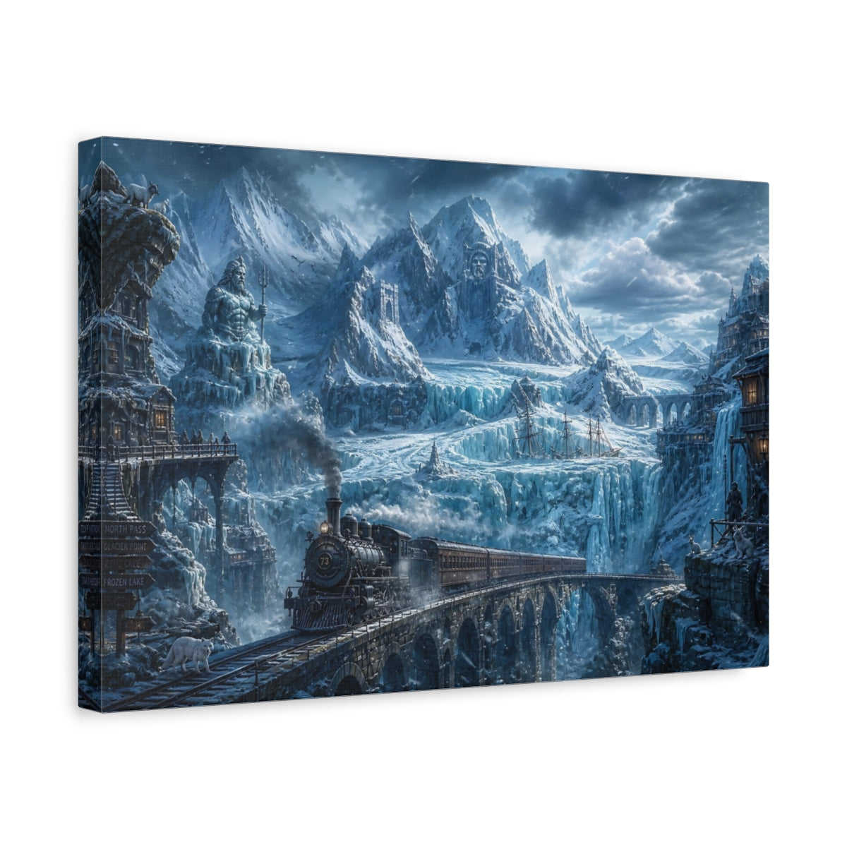 Side Mockup 4. Frostbound Mountain Express shown as canvas print