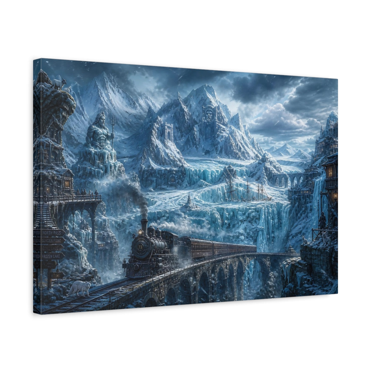 Side Mockup 3. Frostbound Mountain Express shown as canvas print