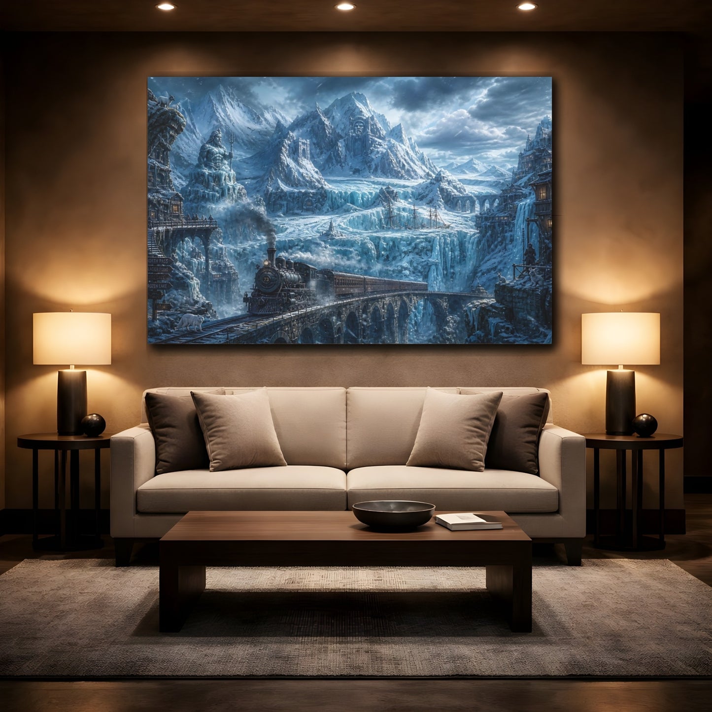 Mockup 2. Frostbound Mountain Express shown as canvas print