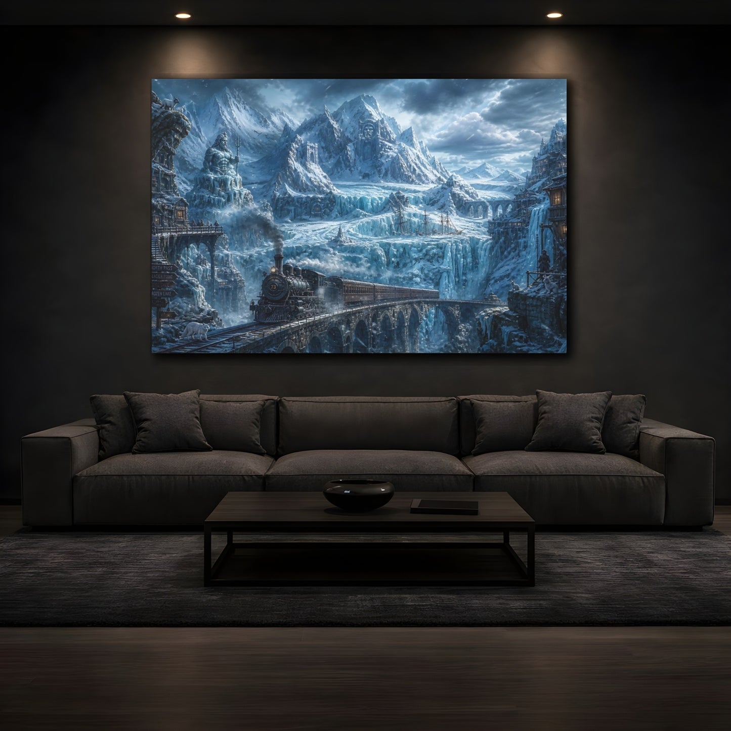 Mockup 3. Frostbound Mountain Express shown as canvas print