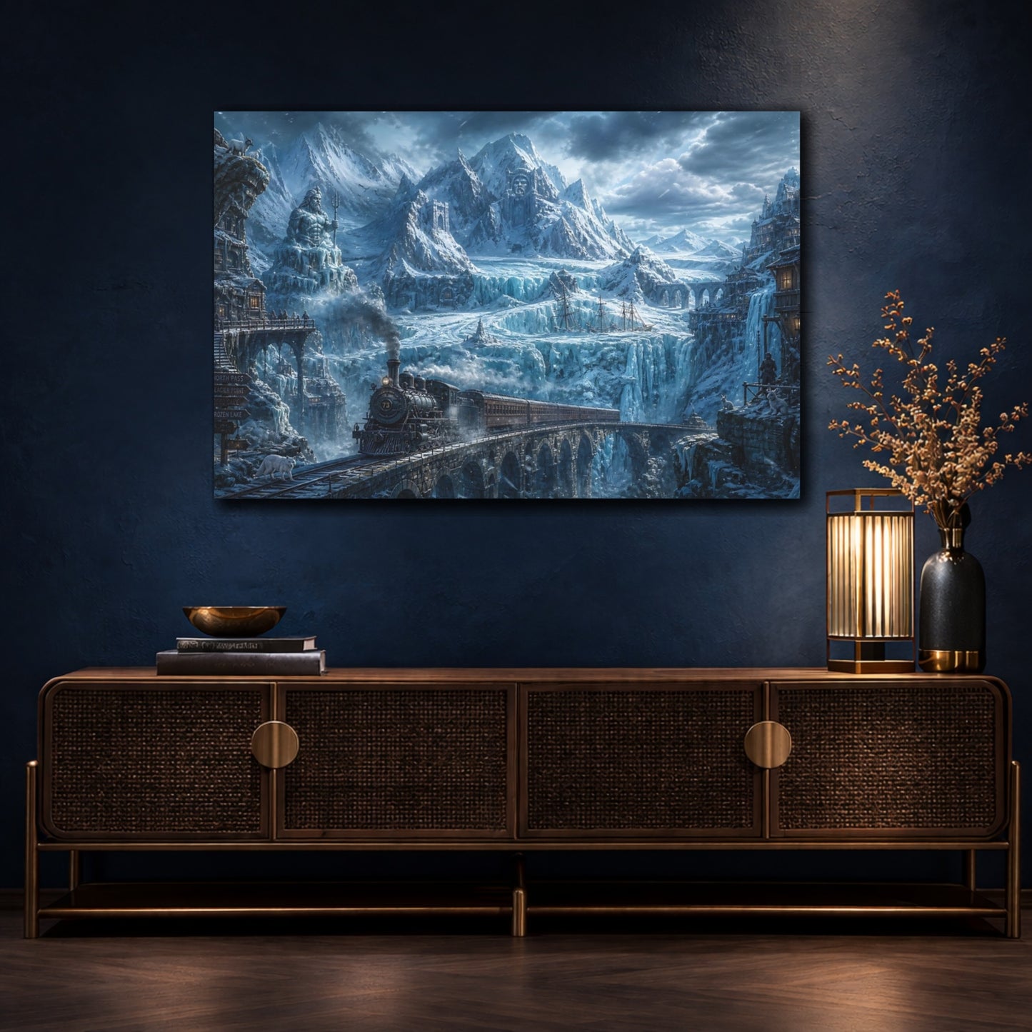 Mockup 4. Frostbound Mountain Express shown as canvas print