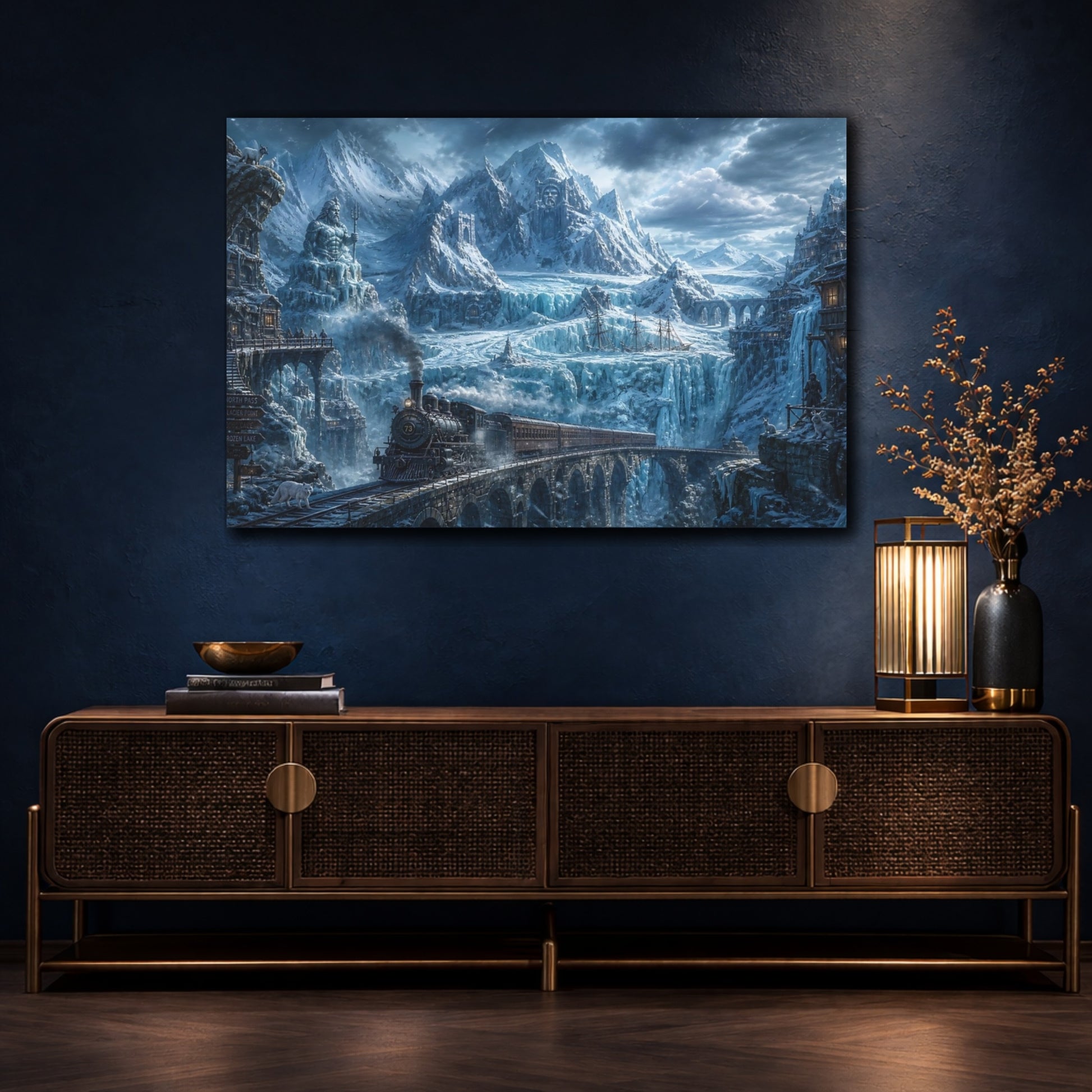 Mockup 4. Frostbound Mountain Express shown as canvas print
