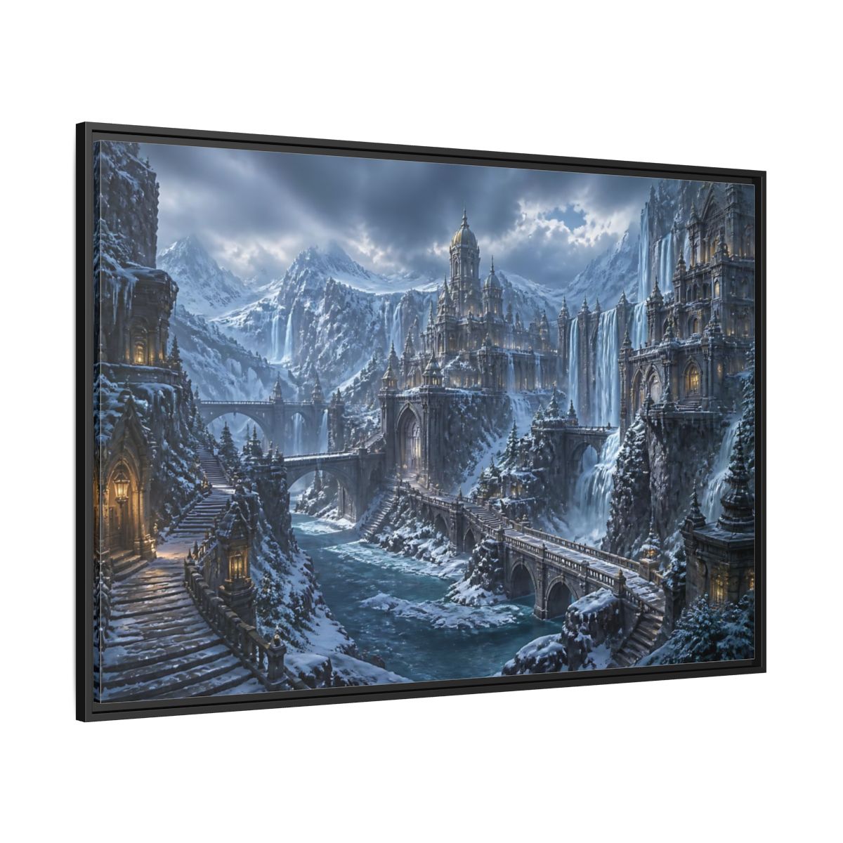 Side Mockup 12. Frozen Mountain Fortress shown as framed canvas print