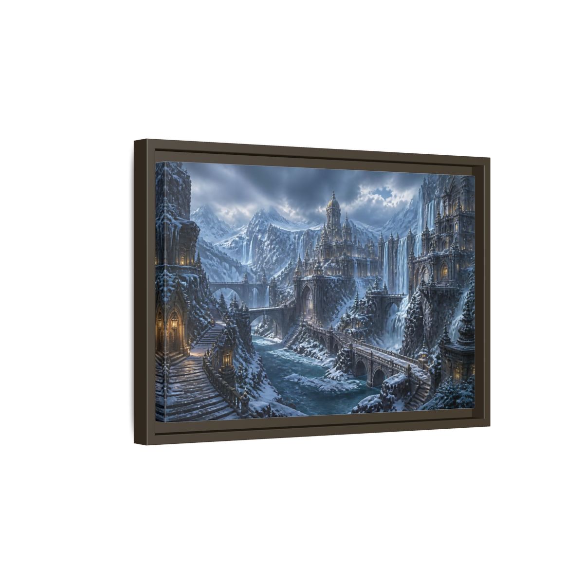 Side Mockup 5. Frozen Mountain Fortress shown as framed canvas print