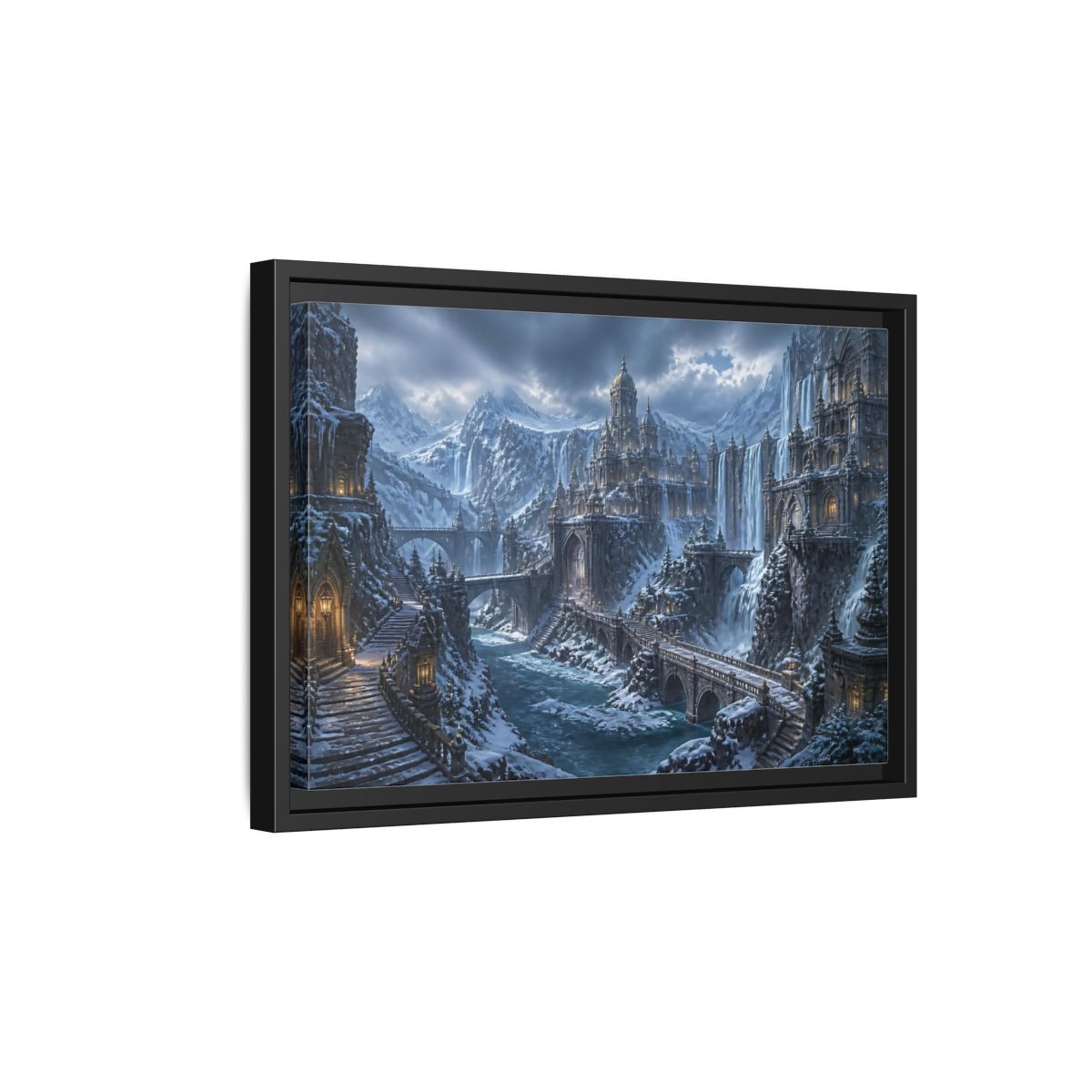 Side Mockup 6. Frozen Mountain Fortress shown as framed canvas print