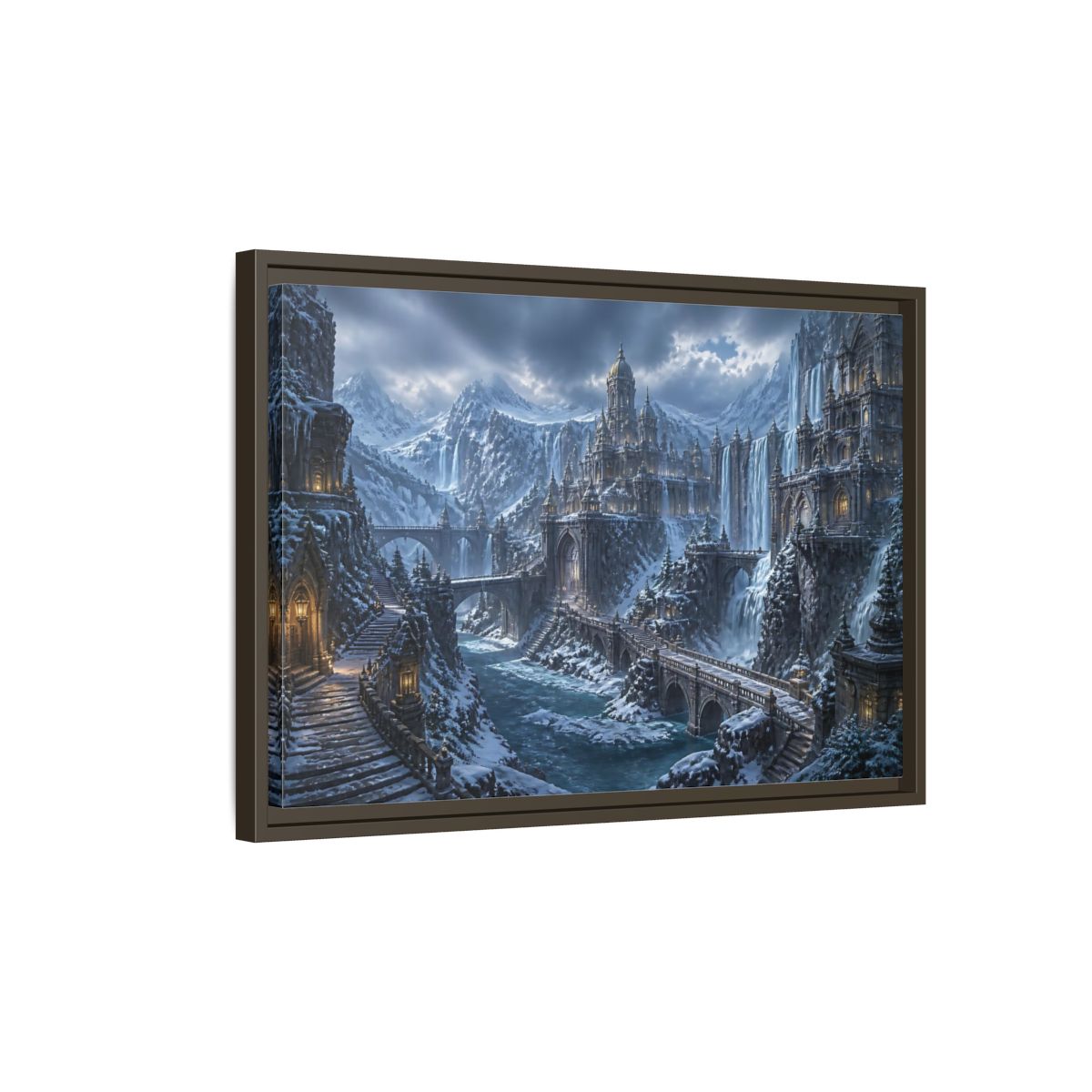 Side Mockup 2. Frozen Mountain Fortress shown as framed canvas print