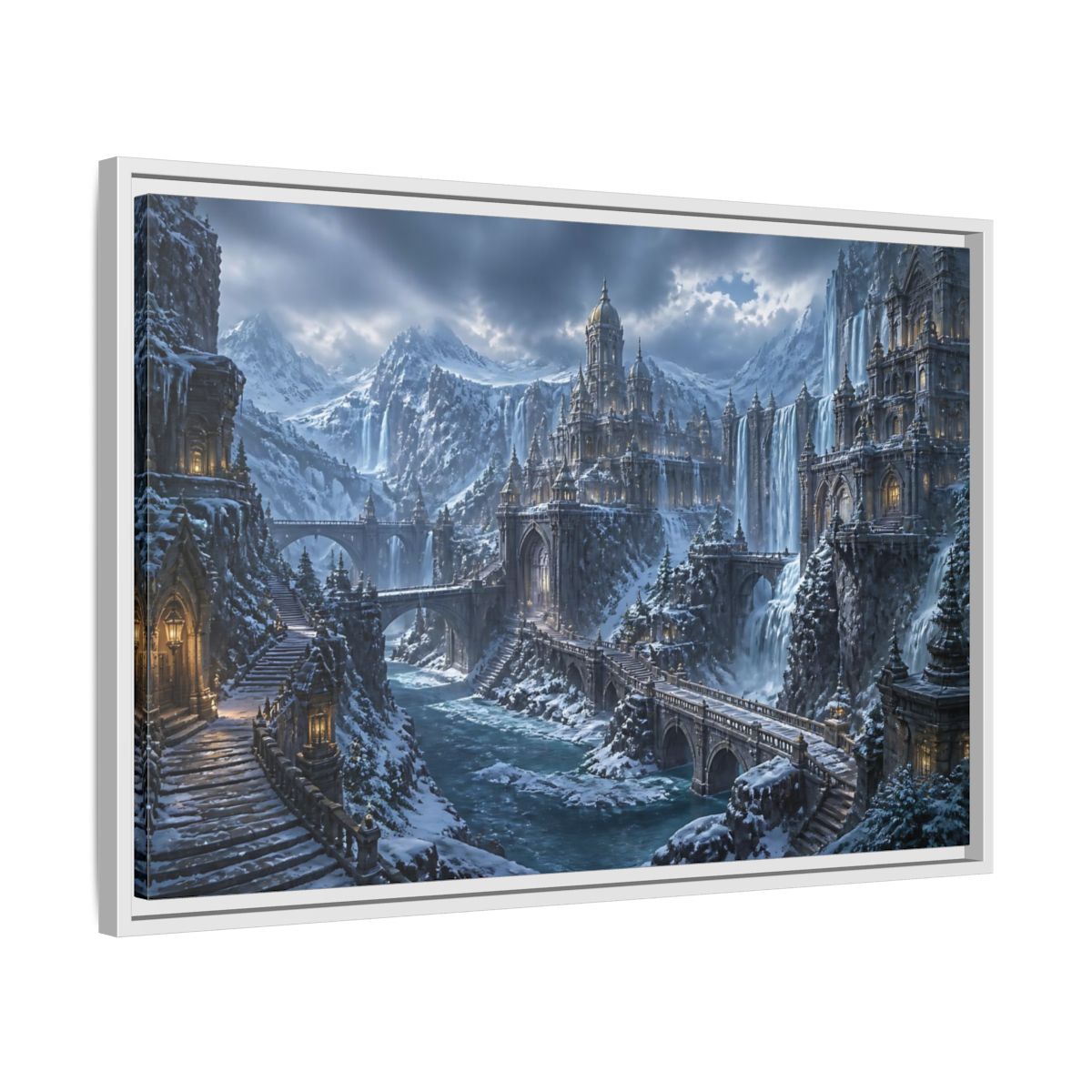 Side Mockup 10. Frozen Mountain Fortress shown as framed canvas print