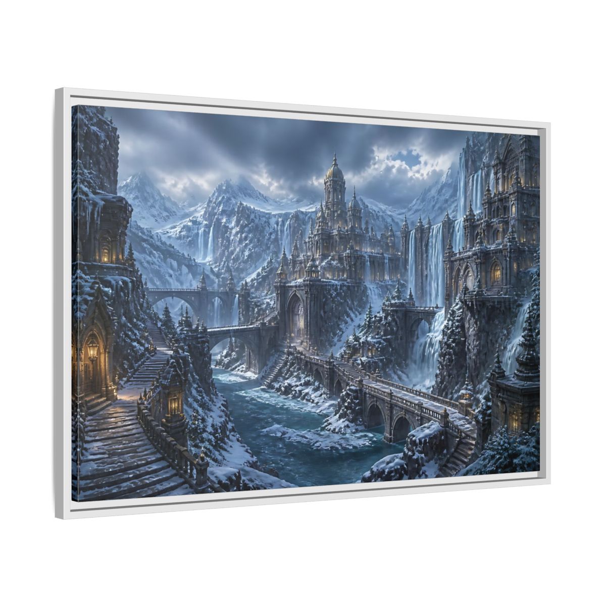 Side Mockup 9. Frozen Mountain Fortress shown as framed canvas print