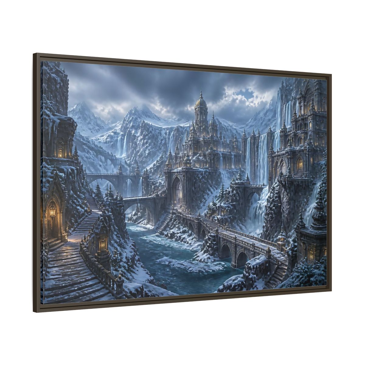 Side Mockup 8. Frozen Mountain Fortress shown as framed canvas print