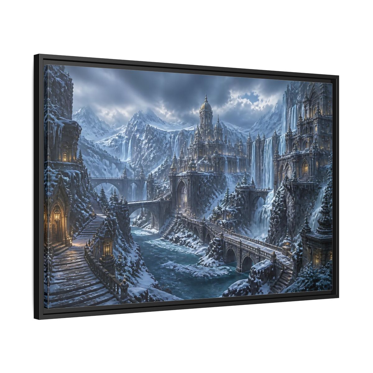 Side Mockup 13. Frozen Mountain Fortress shown as framed canvas print