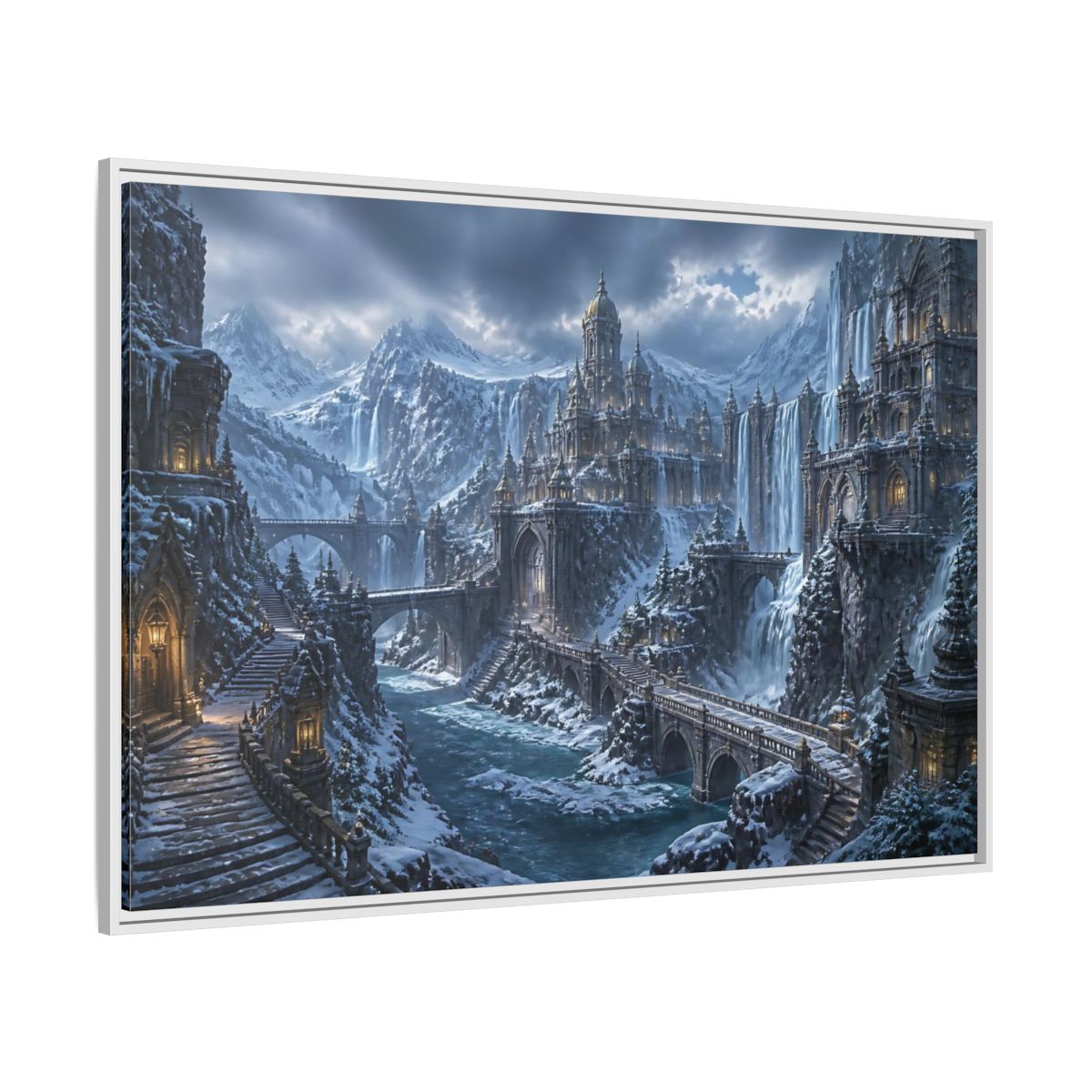 Side Mockup 7. Frozen Mountain Fortress shown as framed canvas print